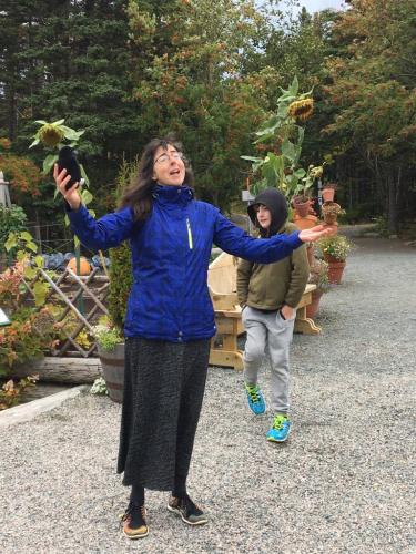 Catherine Wright mid-tale at the Story Walk, MUN Botanical Gardens, 2017